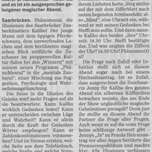 Presseartikel Saarbrücker Zeitung - PhänoMental